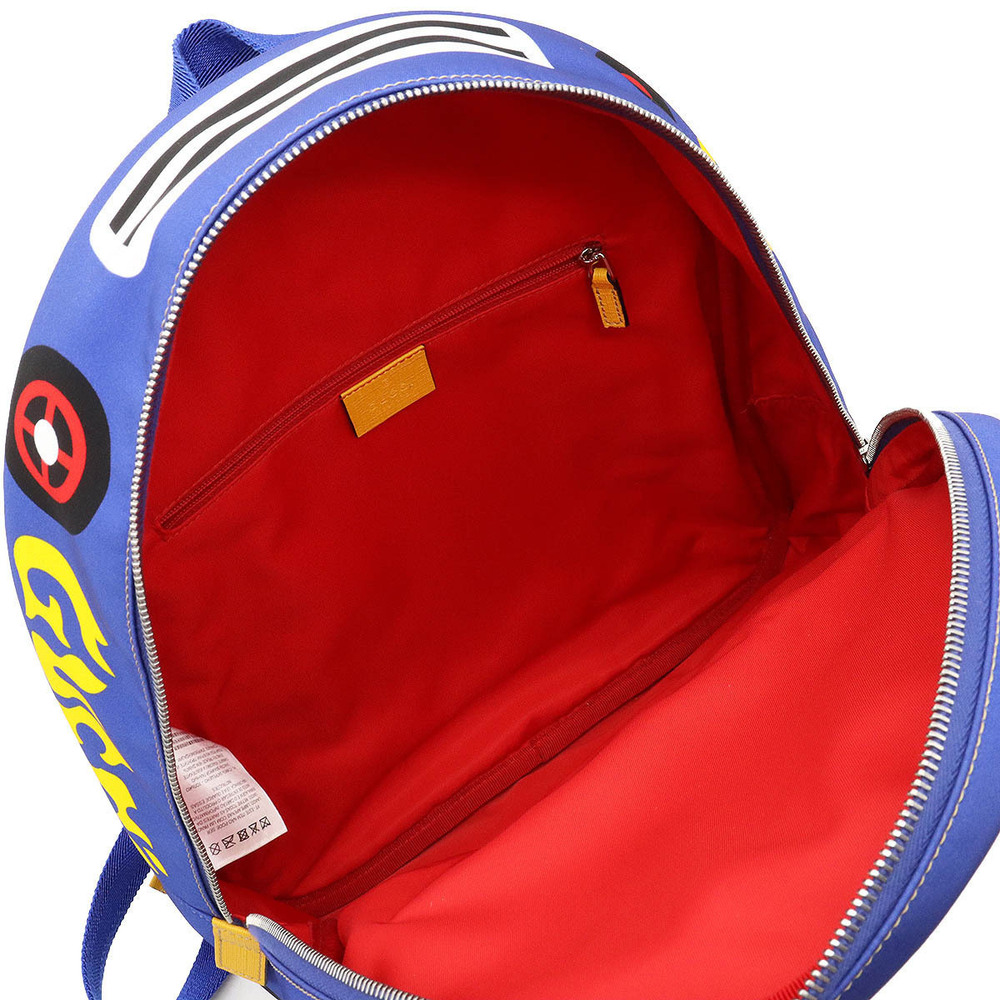 Gucci Racing Car Backpack Rucksack Daypack Leather Blue Yellow Multicolor - Picture 5 of 7